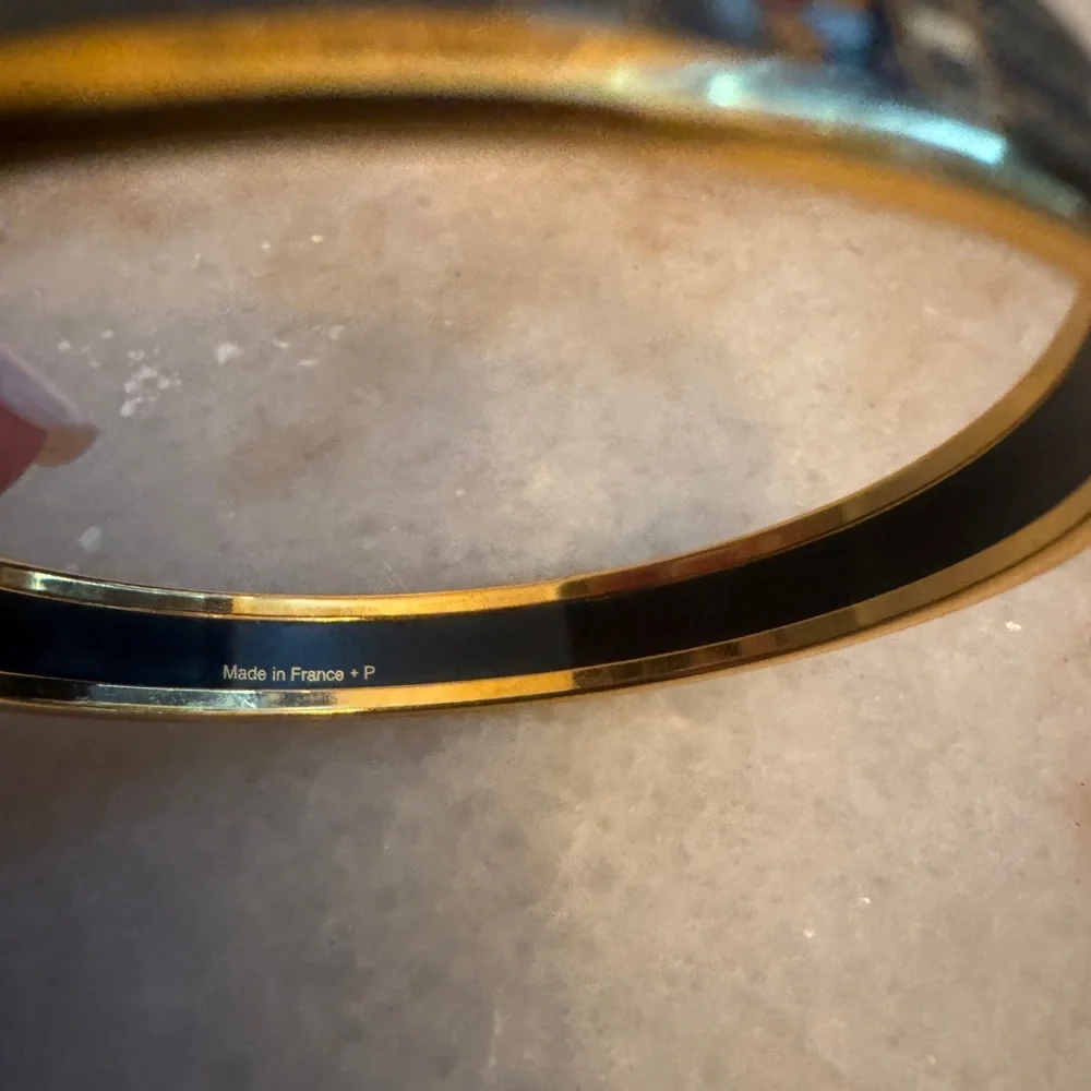 Hermes Gold Enamel Accent Bangle with Multicolor Detail